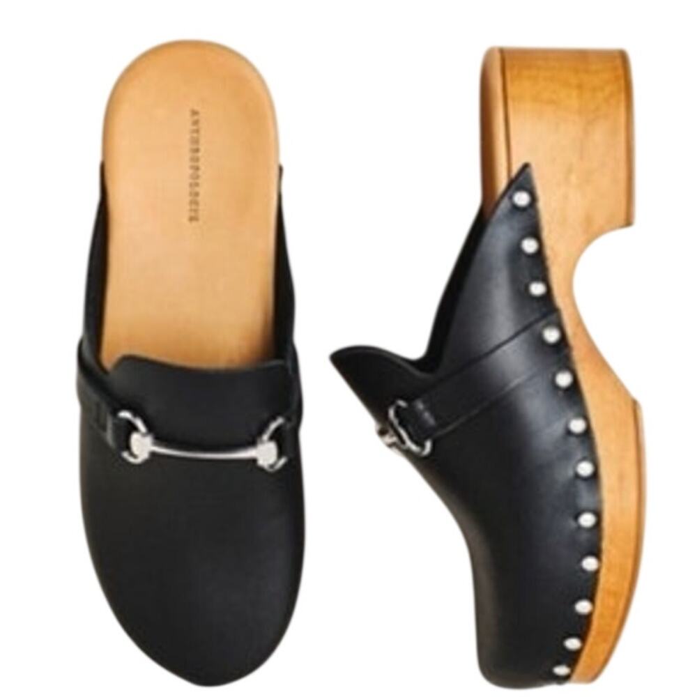 NWT Anthropologie Studded Horse Bit Leather Clogs